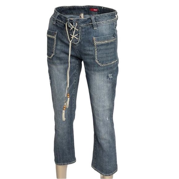Vintage Bongo distressed denim boho hippie Capri jeans size 11 - Picture 1 of 9